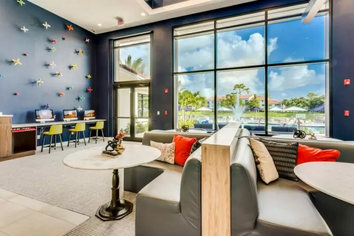 Arbor Oaks apartment building clubhouse designed by Annette Jaffe Interiors
