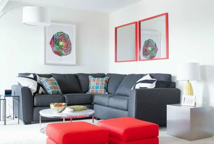 Century Hills apartment lounge area interiors by Annette Jaffe