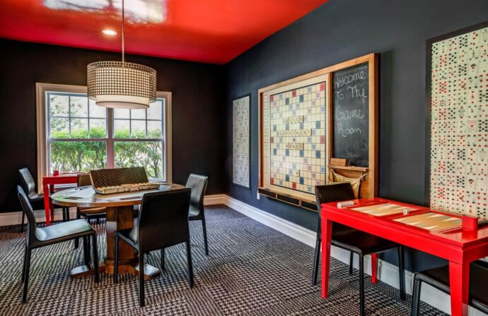 Game room in Essex residence designed by Annette Jaffe Interiors