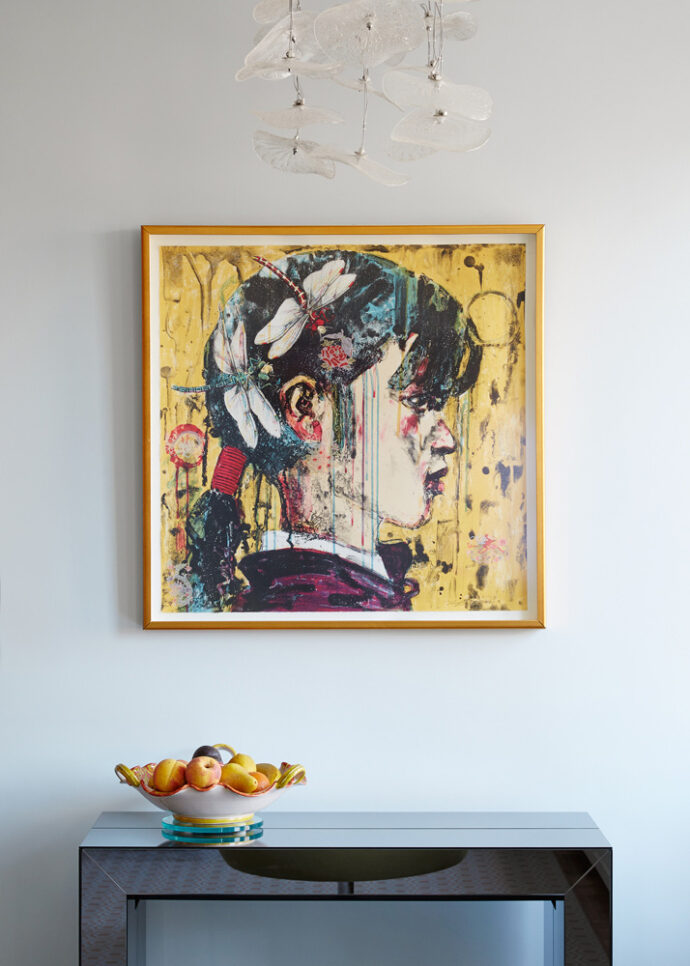 Wall art in a NYC apartment designed by Annette Jaffe Interiors