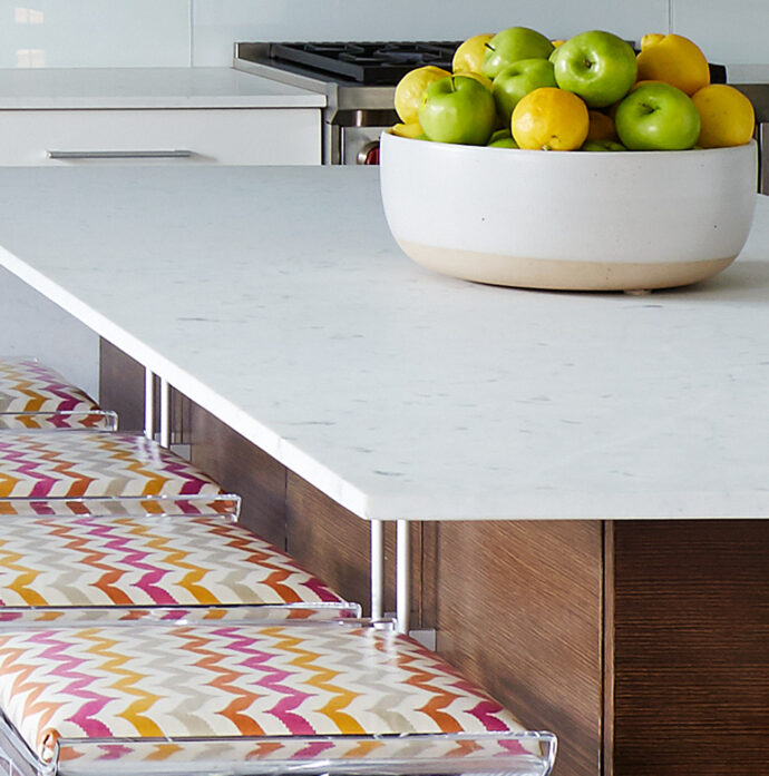 Kitchen island in a Greenwich Village apartment designed by Annette Jaffe Interiors