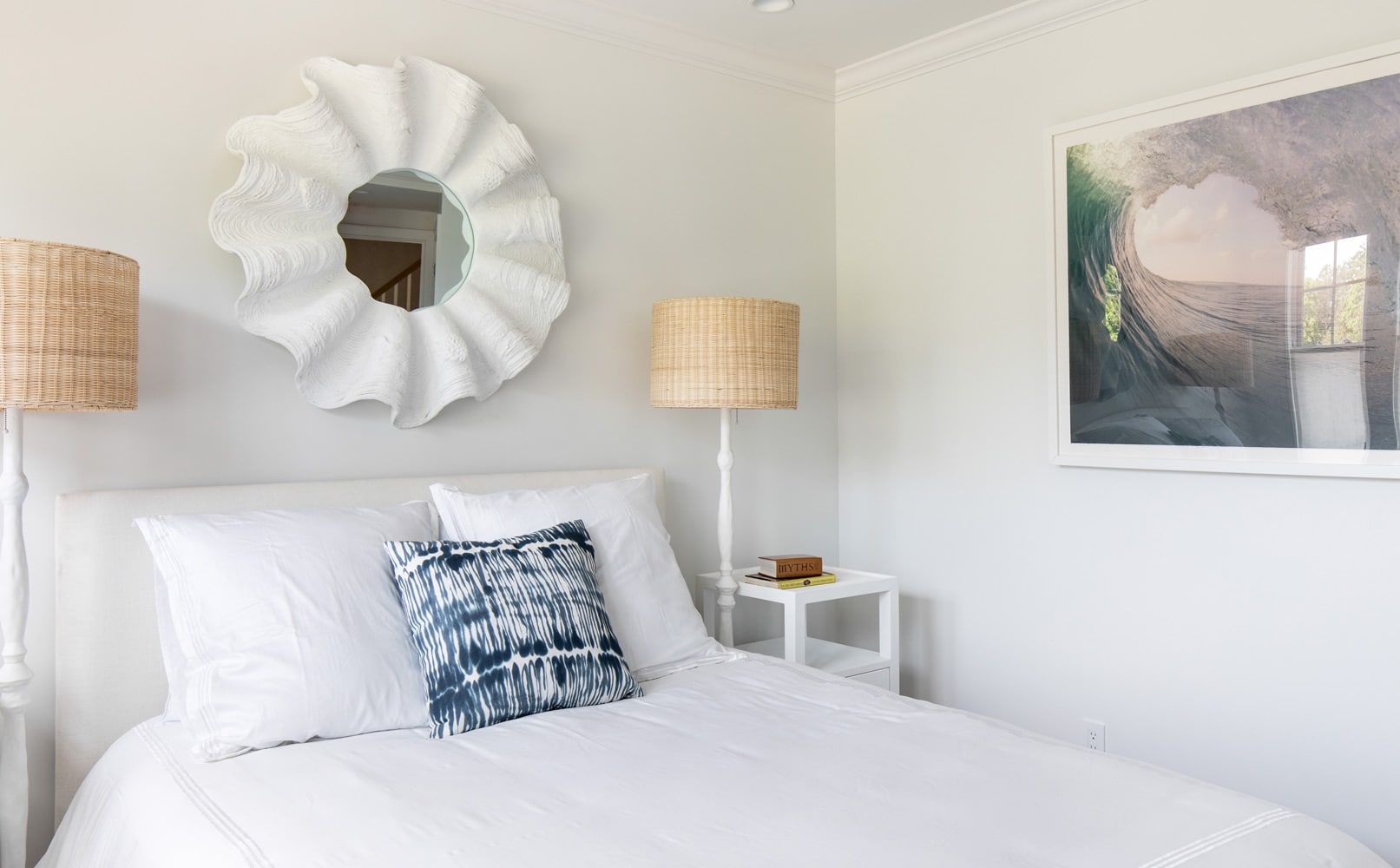 Bedroom interiors designed by Annette Jaffe Interiors in a Hamptons boathouse