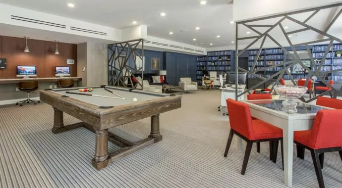 Heritage at Freemason Harbour apartment clubhouse designed by Annette Jaffe Interiors