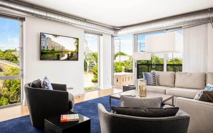 Living room interiors by Annette Jaffe in Venice Lofts apartment