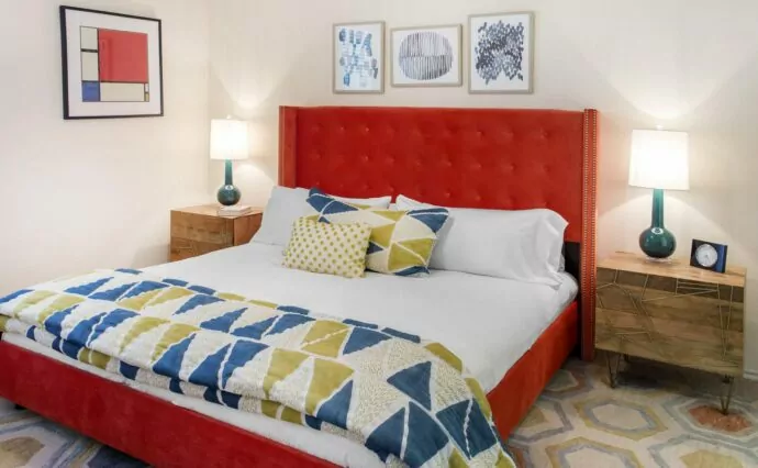 Jefferson at Westtown apartment bedroom designed by Annette Jaffe Interiors