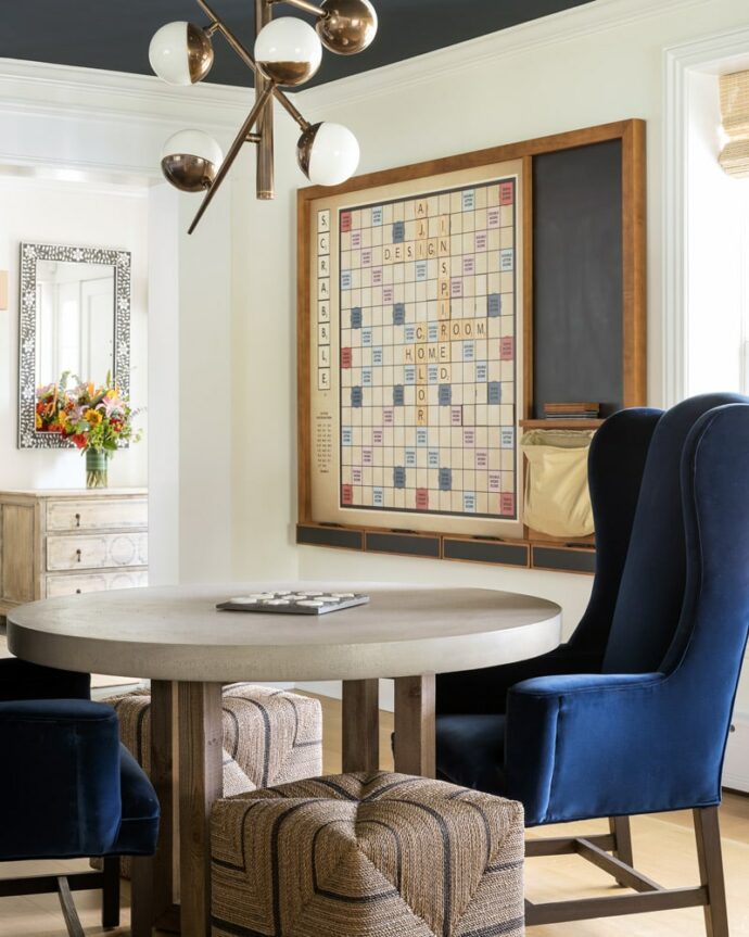 Game room interior design by Annette Jaffe Interiors in North Shore of Long Island