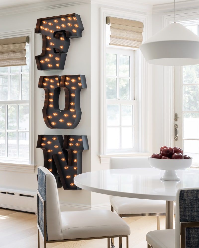 Breakfast nook and wall art lighting in a home on Long Island