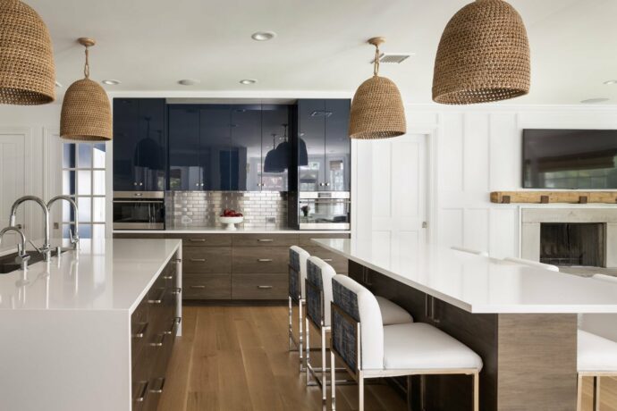 Double island kitchen in North Shore of Long Island designed by Annette Jaffe Interiors