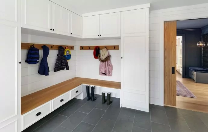 Mudroom interior design by Annette Jaffe Interiors in a Sands Point home
