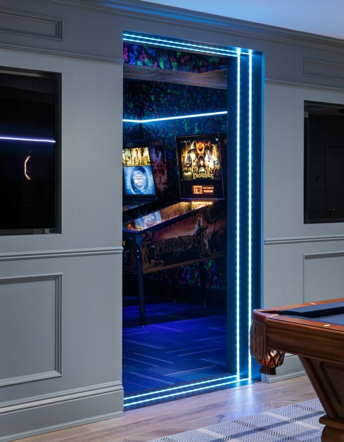 Sands Point basement arcade room entry design by Annette Jaffe Interiors