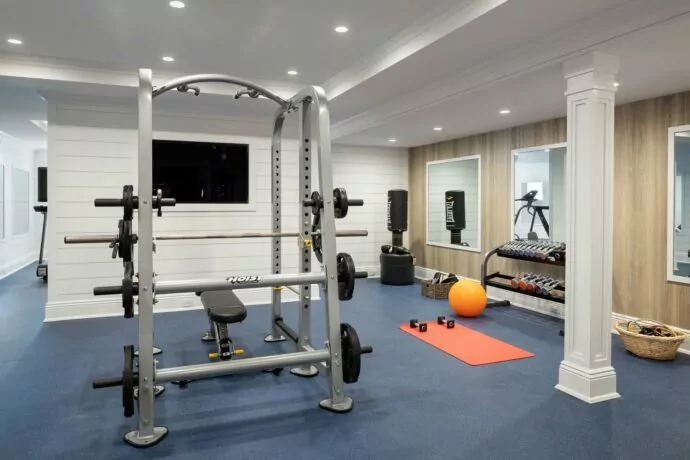 Sands Point basement gym room designed by Annette Jaffe Interiors